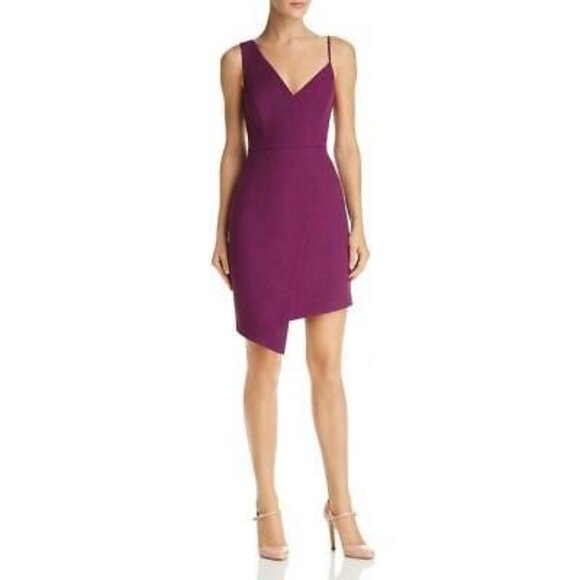 Bcbgmaxazria Plum Asymmetric Wrap Dress Size 4 NWT $240 RN10224 Micaila - Picture 1 of 9